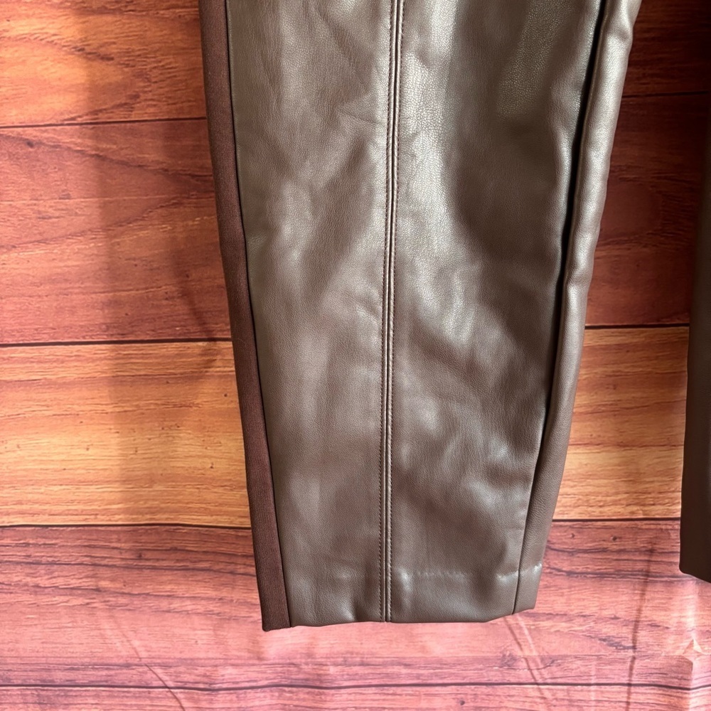 Talbots Portland Pant Womens 14 Brown Faux Leather Side Zip Leggings Tapered Leg - Picture 4 of 9